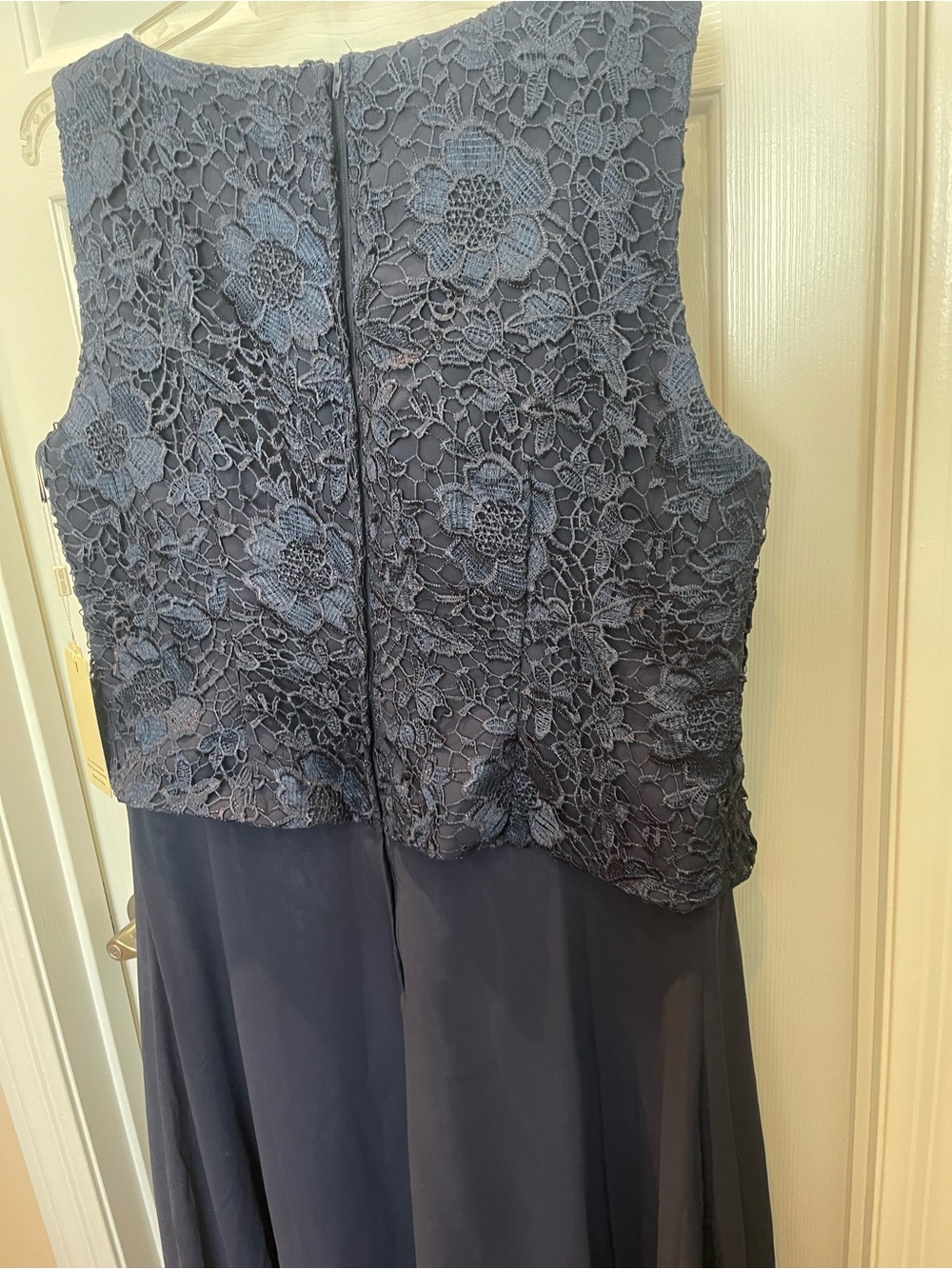 Plus Size Navy Lace Bodice Evening Dress - Picture 7 of 10